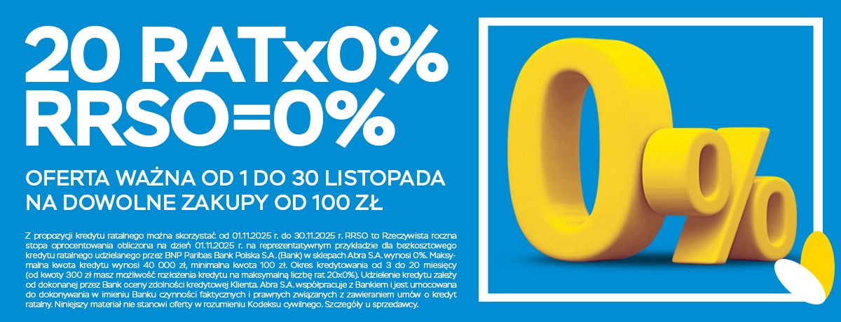 Raty 20x0% na dowolne zakupy od 100 zł